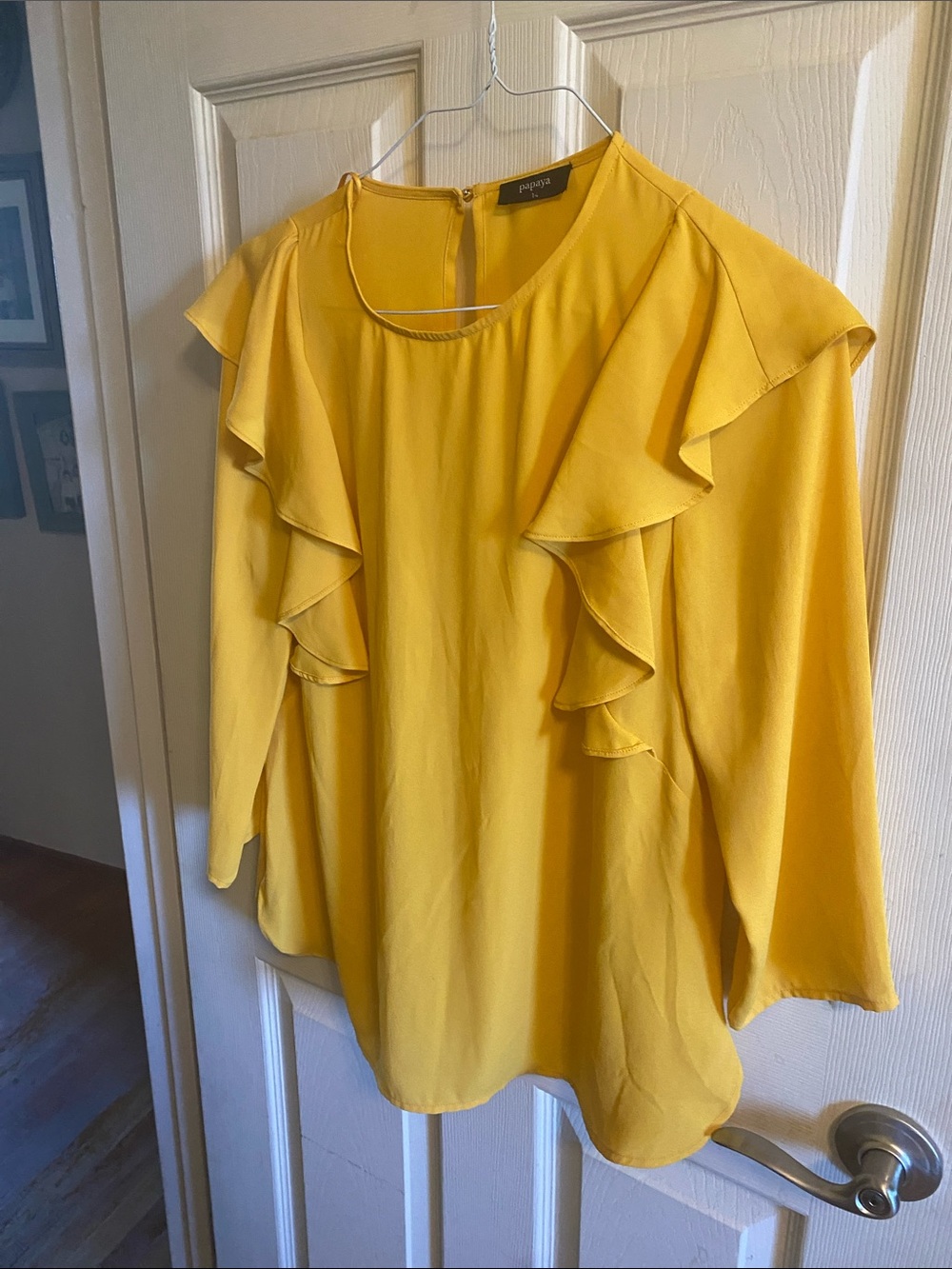 Papaya Mustard Yellow Ruffle Sleeve Blouse